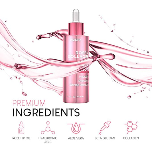 AZURE Rose & Collagen Revitalizing Eye Serum - Hydrating & Smoothing | Reduces Wrinkles, Fine Lines & Under Eye Bags | Minimize Signs of Aging | Made in Korea - 60mL