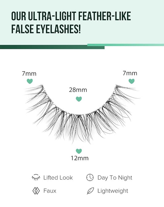 Eyelashes Natural Look Wipsy Lashes Natural Fake Lashes Clear Band Lashes Fluffy Mink Lashes Strip Lashes 12MM Demi Wispies Eyelashes