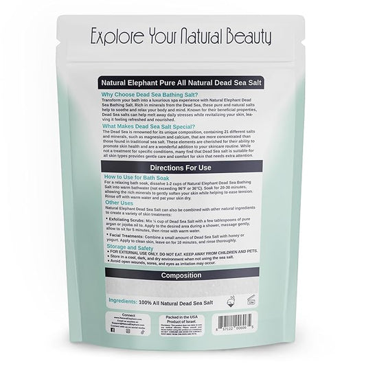 Natural Elephant Dead Sea Bath Salt | 10 Pound Bag (160oz) | 100% Natural and Pure| Fine Grain | for Bathing and Relaxation of Body and Mind
