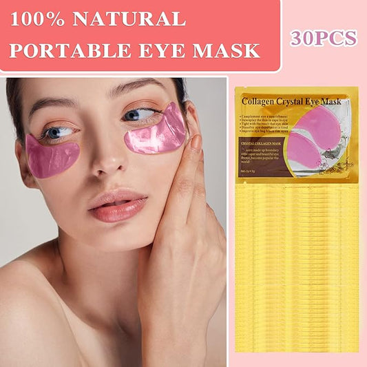 30 Pairs 24K Pink Under Eye Patches,Crystal Collagen Under Eye Mask,Puffy Eyes and Dark Circles Treatments,Moisturising&Hydrating Under Eye Patch Pads for Reducing Fine Lines Eye Bags(Pink)