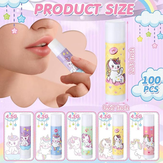 100 Pcs Unicorn Party Favors Lip Balms Bulk for Kids Birthday Party Moisturizing Lip Balm for Unicorn Themed Celebration Gifts Lip Care Products for Classroom Rewards Favor Party Supplies