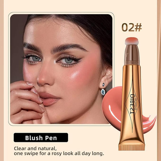 Blush Beauty Wand, Liquid Face Blush with Cushion Applicator, Silky Smooth Cream Blush Stick Natural Matte Finish, Lightweight Blendable Blush Stick Makeup for Cheek Lip eye, Cruelty-free(Peach Pink)