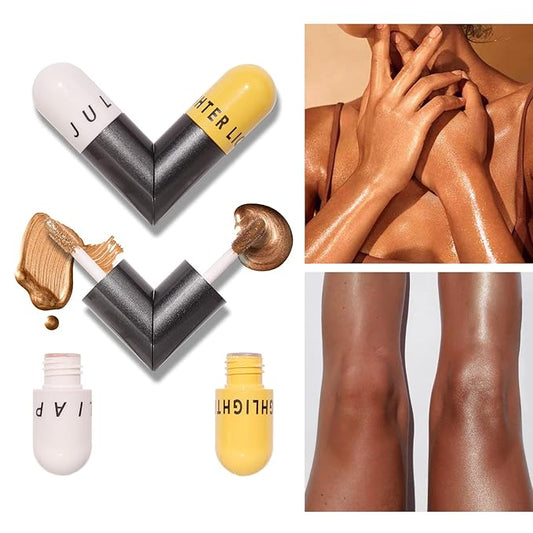 AKARY Liquid Highlighter Makeup for Face Body, Contour Foundation Illuminator Boom Stick, Highlighting Shade Longwear Shimmer Glow Makeup, Valentine's Day gift (01 Pearlescent White + Warm Brown)