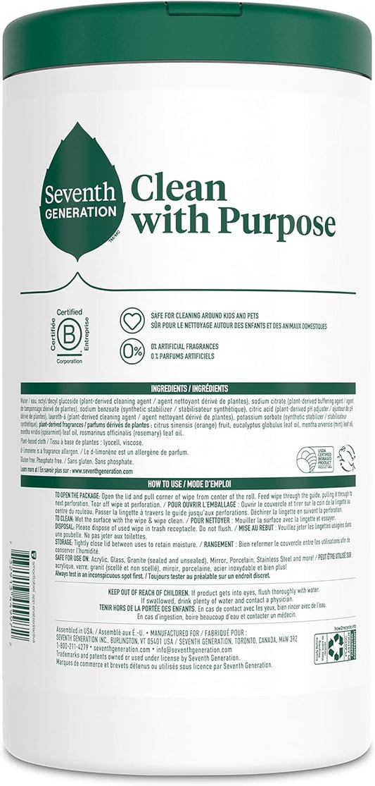 Seventh Generation Multi-Surface Wipes, Garden Mint scent, 70 ct, Pack of 6