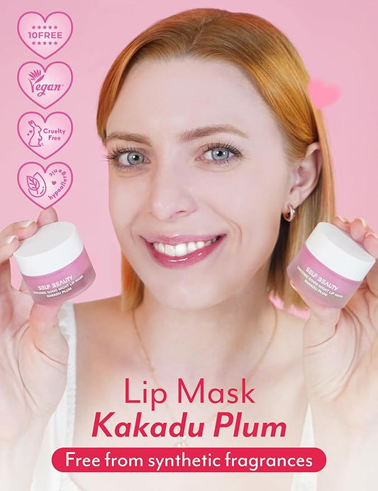 SelfBeauty Lip Mask - Kakadu Plum, Vegan Lip Balm, Daily Lip Moisturizer, Overnight Hydrating Lip Treatment with Vitamin C, Lip Scrub Exfoliator Intensive Lip Repair, 0.51fl.oz