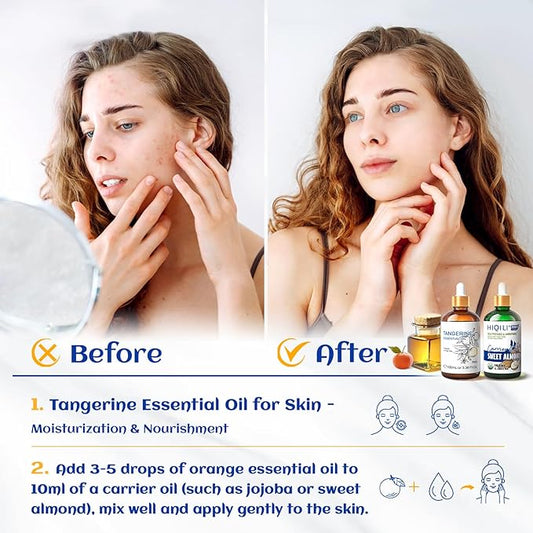 HIQILI 100ML Tangerine Essential Oil, Skin Care, Hair Care, Air Purification, Can be Added to Body Lotion, Shampoos, Diffusers Use - 3.38 Fl Oz