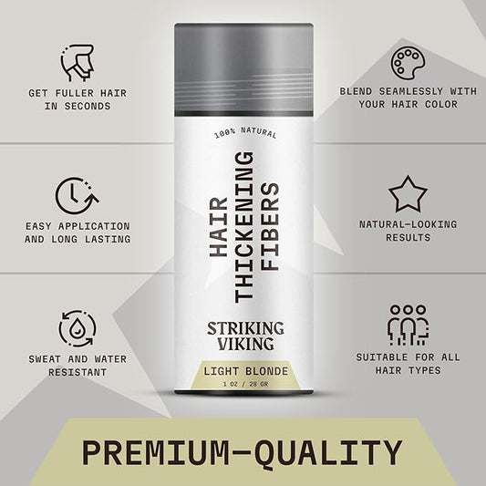 Striking Viking Hair Fibers for Thinning Hair - Building Fibers (Light Blonde) 28g - Naturally Derived Formula - Long Lasting Powder for Undetectable, Thicker Looking Results for Men & Women