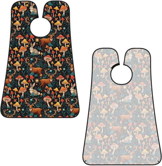 Adjustable Beard Bib, Non-Stick Hair Catcher Cape for Men's Shaving, Waterproof with 2 Suction Cups, Magic Mushrooms Wild Animals Deer Shave Bib
