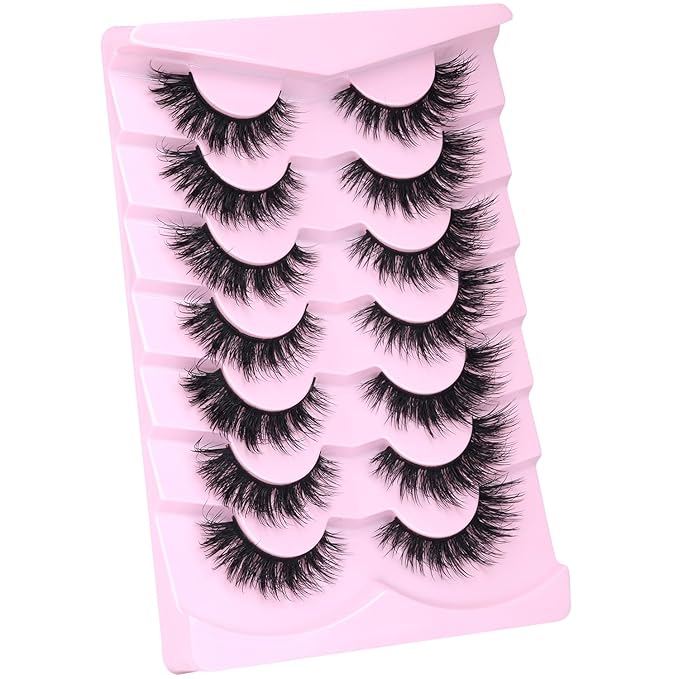 Mink Lashes Natural Look False Eyelashes Wispy Cat Eye Flat Lashes 3D Mink Lashes Natural Fake Lashes 15mm Strip Lashes Pack 7 Pairs by Kiromiro