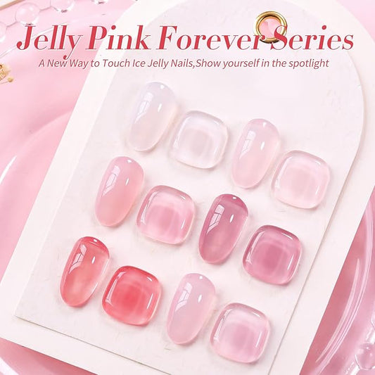 Born Pretty Jelly Gel Nail Polish Sheer Pink Gel Nail Polish Crystal Transparent Milky Gel Polish Kit Nail Art Varnish Collection Gift Set 7ML 6PCS