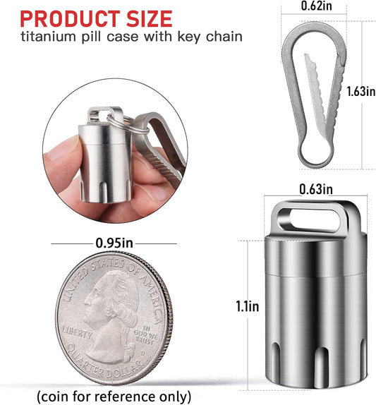 TISUR Titanium Small Pill Holder Keychain, Portable Pill Case Waterproof Pocket Pill Box Container Carrier to Hold Pills, Vitamins, Fish Oil, Supplements