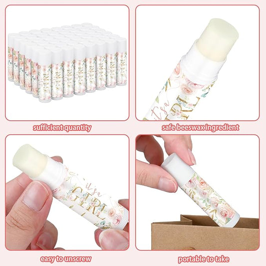50 Pack Floral Baby Shower Lip Balm Party Supplies Bulk for Girls Guests It's a Girl Baby Shower Gifts Gender Reveal Favors Prizes Souvenirs Winners Thank You Appreciation Gifts