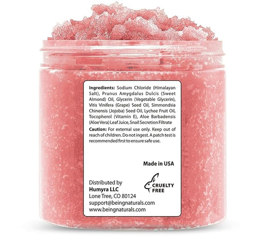 Natural Himalayan Salt Body Scrub - with Lychee Oil and Snail Mucin, Exfoliating Salt Scrub to Exfoliate & Moisturize Skin, Deep Cleansing - 11 oz