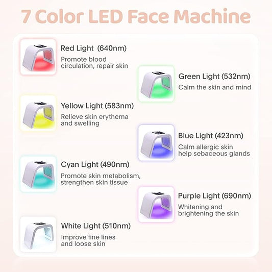 Led-Light-Therapy, Red Light Therapy for Face 7 in 1 Colors LED Facial Skin Care Tool Facial Neck Body Hand Skincare Mask