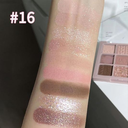 Erinde 9 Colors Eyeshadow Palette, Matte Shimmer Glitter Eye Shadow Makeup Palette, Highly Pigmented Long Lasting Waterproof, Natural Neutral Nude Eyeshadow Makeup Pallet, Pink Purple Rose