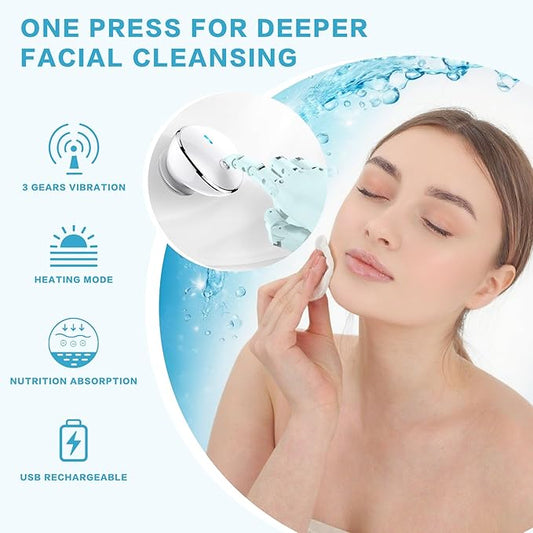 Facial Cleansing Brush, 2 in 1 Vibration & Heating Face Scrubber for Cleansing & Exfoliating Waterproof, Suitable for Sensitive & Acne-Prone Skin, 5 Speed for Deep Facial Cleansing