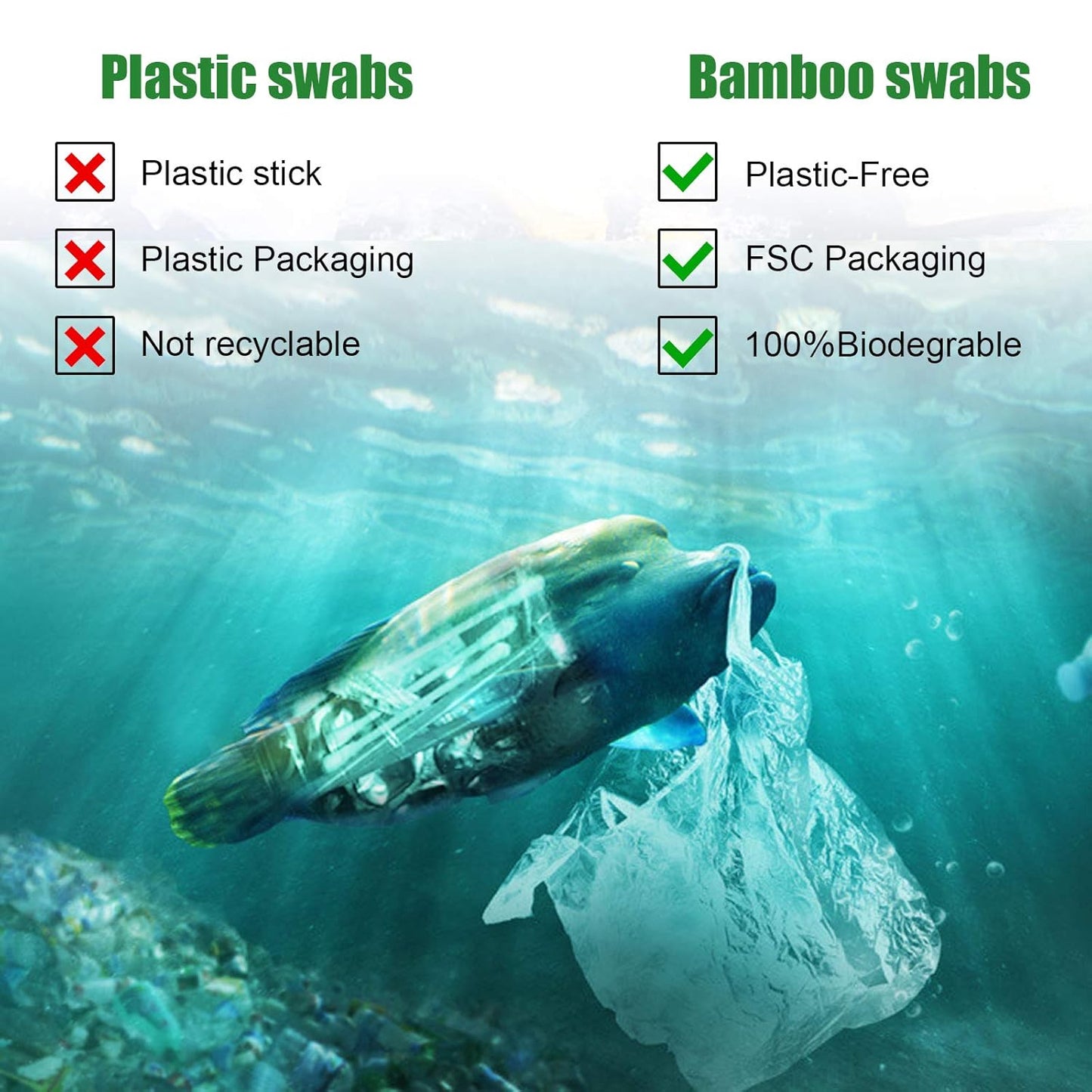 Bamboo Cotton Swabs 400 count, Organic Cotton Swab Round Tips, Natural Wooden Cotton Buds for Ears, Double Heads Ear Sticks Travel, Makeup Remover