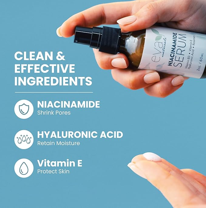 Eva Naturals Niacinamide 5% Serum for Face – B3 Pore Minimizer, Acne Treatment & Dark Spot Corrector with Hyaluronic Acid, Vitamin E, Aloe & Neem – Anti-Aging, Non-Greasy, Hydrating, 2oz