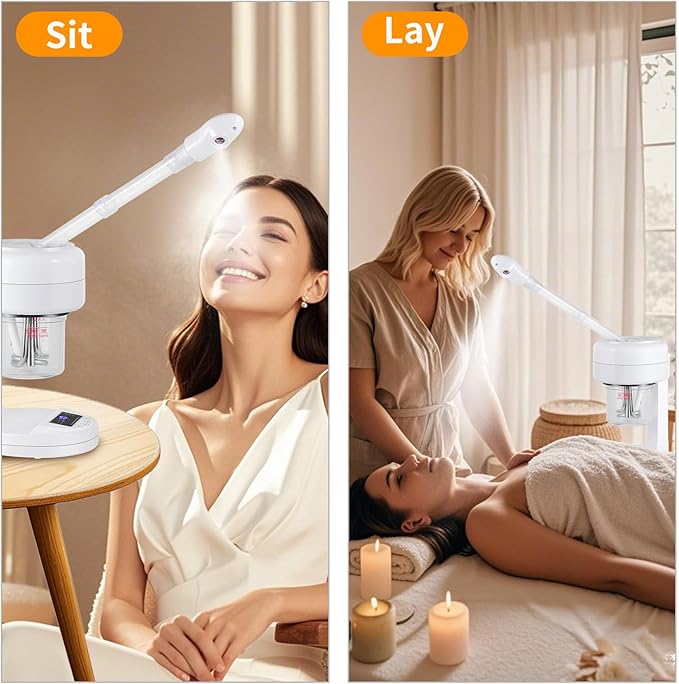 Ozone Facial Steamer, Portable Nano Ionic Face Steamer with LCD Screen, Extendable 360° Rotating Arm, Rotatable Nozzle, Hot Mist Function for Personal Care at Home or Salon
