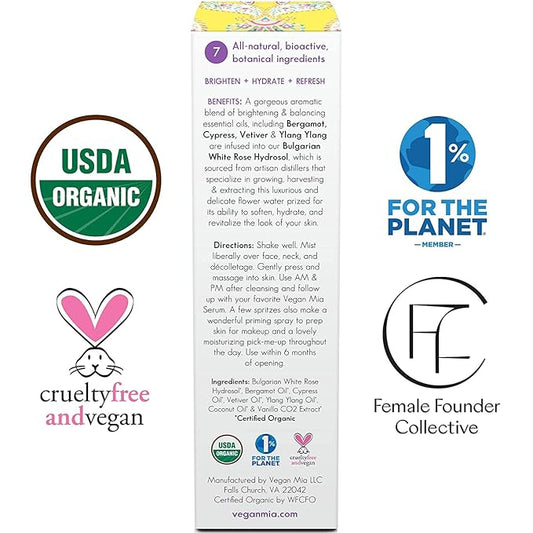 USDA Organic Clarity Balancing Face Mist - Hydrating Rose Water Facial Spray Suitable For All Skin Type Face Moisturizer, Setting Spray for Makeup & Face Primer, 3.4 oz