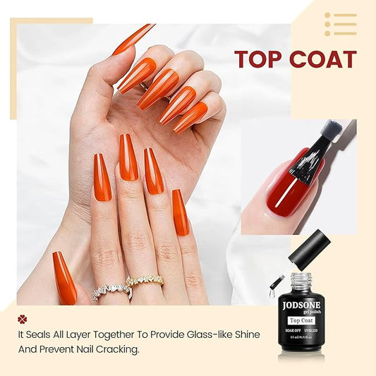 JODSONE 15ML Top Coat Gel Polish High Gloss Shine Finish Long Lasting Gel Nail Polish Professional Manicure Home DIY No Wipe