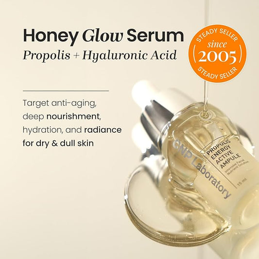 CNP Honey Glow Serum - Hyaluronic Acid & Propolis for Hydrating, Anti-Aging, Centella Soothing Serum, for Sensitive Skin, Korean Skin Care (0.5 fl. oz)