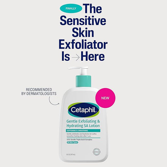Cetaphil Gentle Exfoliating SA Lotion, Lightweight Moisturizer for All Skin Types, 16 Fl oz Pump Bottle, Salicylic Acid, Mandelic Acid & Gluconolactone, Gently Exfoliates, Dermatologist Recommended Brand