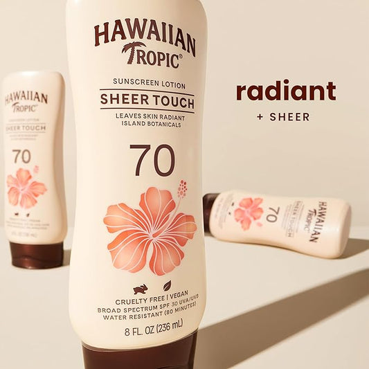 Hawaiian Tropic Sheer Touch Lotion Sunscreen SPF 70, 8oz | Broad Spectrum, Oxybenzone-Free, Sunblock Lotion, Hawaiian Tropic Sunscreen SPF 70, 8oz