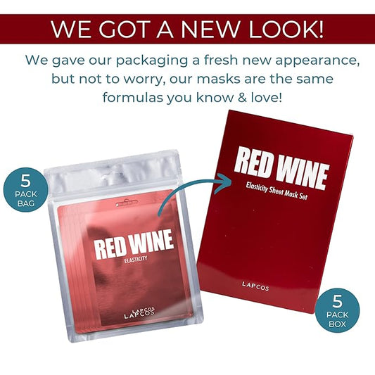 LAPCOS Red Wine Sheet Mask, Daily Face Mask to Restore and Soften Skin, Korean Beauty Favorite, 5-Pack