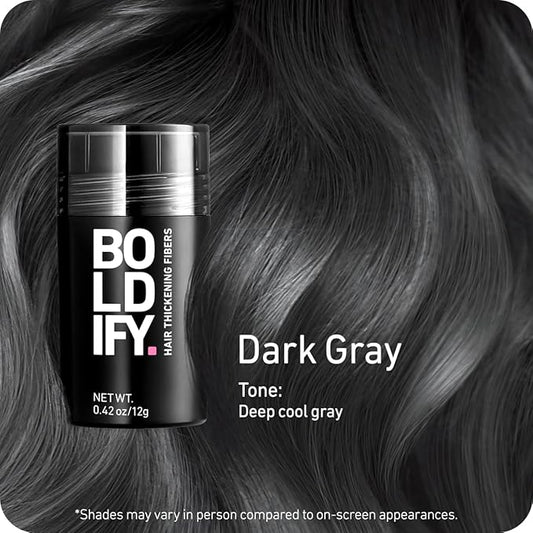 BOLDIFY Hair Fibers (12g) - Fill In Thinning and Fine Hair for an Instantly Fuller, Thicker Look - 14 Shades for Women & Men - Dark Gray