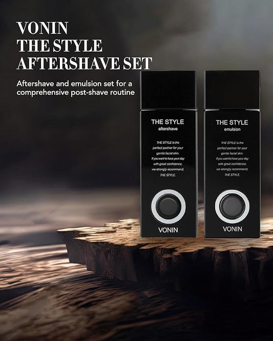 (The Style Aftershave Set, 11.5fl oz) - Men's Skincare Kit for Smooth Skin CoQ10, Cypress, AHA | Korean Skincare