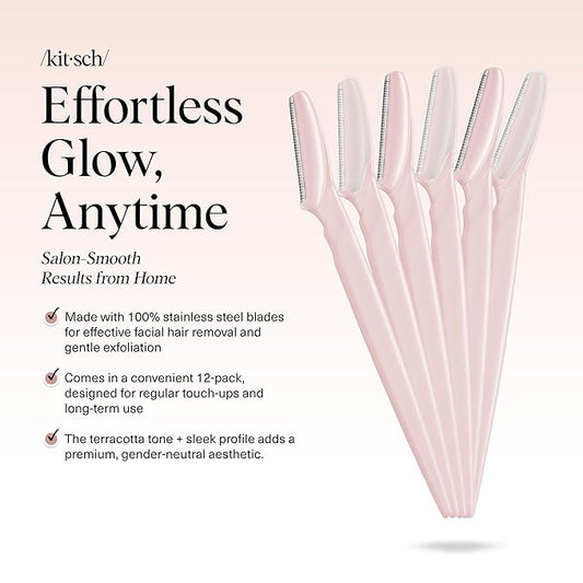 Kitsch Dermaplane Razor for Women Face - Face Razors for Women and Men - Eyebrow Trimmer, Shaver, Recycled Plastic Dermaplaning and Skin Care Tool - Blush, 6 pcs