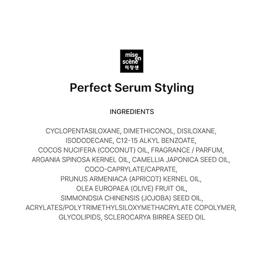 Mise En Scene Perfect Styling Serum for Heat Damage Protection - Hair Serum for holding Bounce, Hair Essence for Long Lasting Curl, Powdery Scent, with Argan Oils, 2.70 fl. Oz