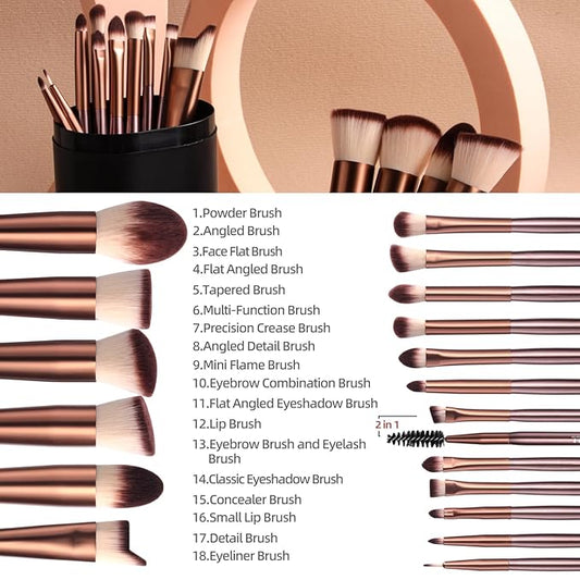 BS-MALL Makeup Brush Set 18 Pcs Premium Synthetic Foundation Powder Concealers Eye shadows Blush Makeup Brushes with black case (B-Brown)