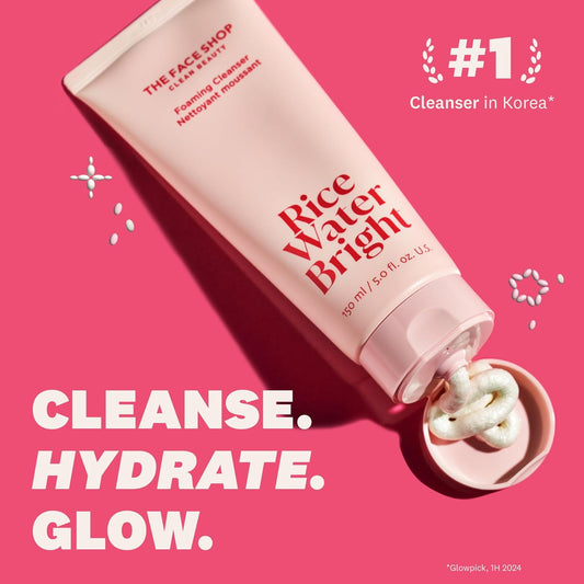 The Face Shop Rice Water Bright Foaming Facial Cleanser with Ceramide, Gentle Face Wash for Hydrating & Moisturizing, Vegan Face Cleanser, Makeup Remover, Korean Skin Care for All Skin Types, 300ml