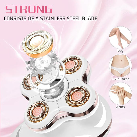 Electric Razors for Women: Rechargeable Shaver with Detachable Head - 5D Wet and Dry Lady Hair Remover for Legs and Hand (Gold)