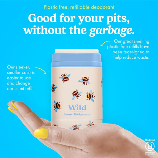 Wild - The Full Monty Starter Kit - Bee Case with Refills in a Variety of Fresh Scents 5 x 1.4oz - Refillable Deodorant & Aluminum Free - Long Lasting Protection - Vegan