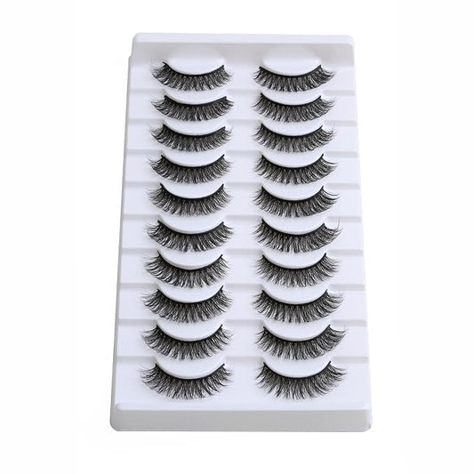 SUNWELL False Eyelashes 12mm Mink Lashes Natural Look 3D Faux Mink Eye Lashes Soft Reusable Luxury Volume Fake Eyelashes 10 Pairs Pack