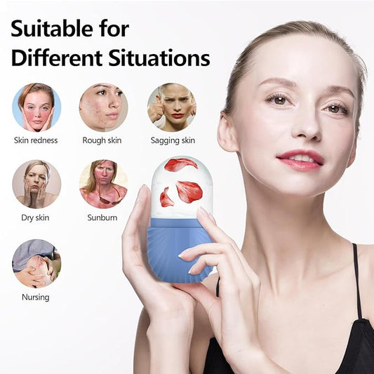 Ice Roller for Face and Eye, Silicone Ice Facial Roller Ice Holder, Face Ice Mold Skin Care, Face Icers Reusable Ice Cube Roller for Shrink Pores Anti Wrinkle Reduce Puffiness, Blue