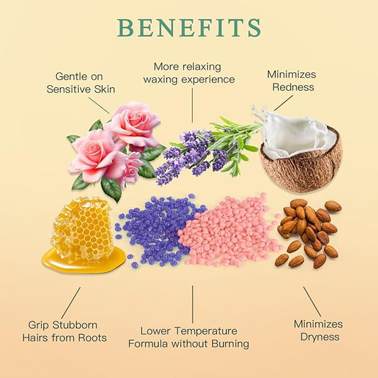 Wax Beads for Hair Removal, 1.3Lb/21oz Hard Wax Beans for Eyebrow, Face, Bikini, Legs, Arms, Full Body Waxing with 10pcs Wax Spatulas, 6 Packs