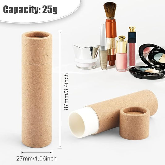 10 Pcs 25g Paperboard Lip Balm Tubes Refillable Krafts Paper Lipstick Tube Round Cardboard Empty Lip Gloss Container Holder Tubes for DIY Chapstick Salve Cosmetic Lotion Solid Perfume - Brown