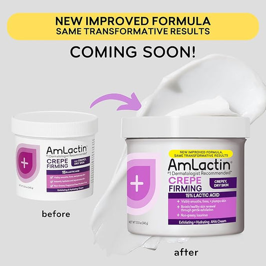 AmLactin Crepe Firming Cream - 12 oz Body Cream with 15% Lactic Acid - Exfoliator and Moisturizer for Crepey, Dry Skin (Packaging May Vary)