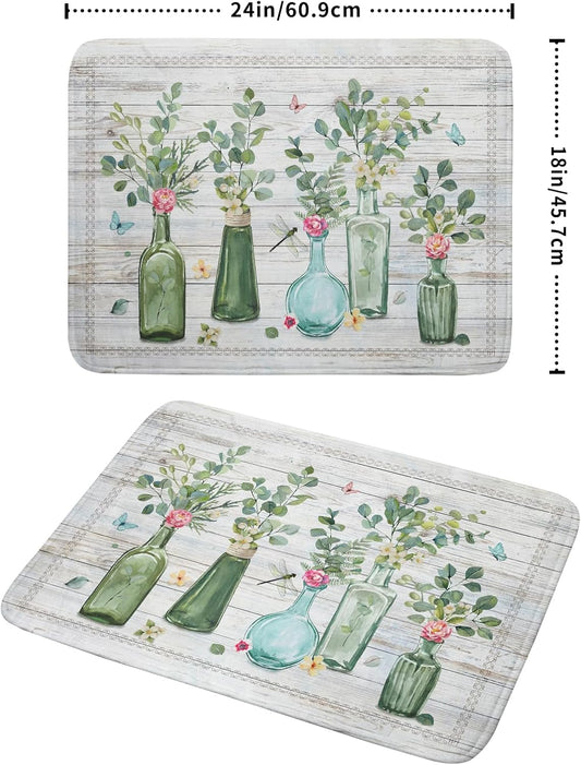 Fern Leaf Vase Dish Drying Mat 18x24 Inch Eucalyptus Leaves Microfiber Absorbent Dish Drainer Mat Reversible Drying Pad for Kitchen Counter Sink