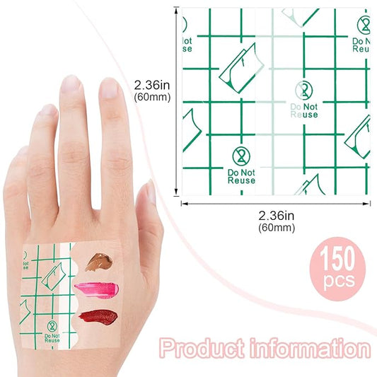 ANCIRS 150pcs Disposable Makeup Hand Palettes, 2.4x2.4inch Adhesive Waterproof PU Cosmetic Makeup Palettes for Women Girls Female Artists Make up