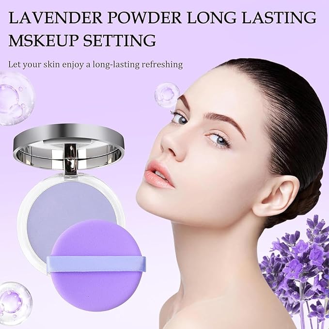 Chillab Lavender Matte Powder Oil Control Face Makeup Setting Powder, Chillab Polvo Compacto with Mini Powder Puff, for Silky Blurring Oil Control Long-Lasting Makeup