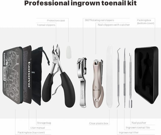 Toenail Clippers for Seniors Thick Toenails, Toe Nail Clippers Adult Thick Nails Long Handle, Heavy Duty Nail Clippers Kit 6Pcs Black