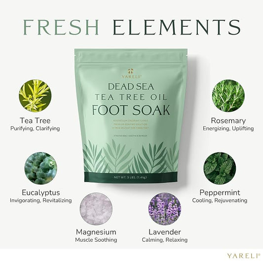 Tea Tree Oil Foot Soak, Dead Sea Magnesium Bath Salt Flakes with Essential Oils, 3lb