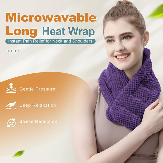 uncn Microwavable Heating Pads for Neck and Shoulders Pain Relief Microwave Heat Pack Versatile Weighted Moist Heated Neck Wrap Reusable Herbal Nature Calming Beanbag Warm Compress 29X7 in 2.4Pounds