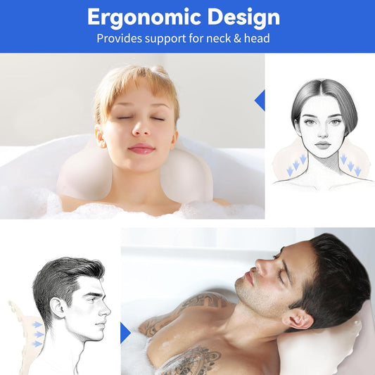 Goowin Bath Pillows for Tub, New Generation Skin-Friendly Silicone Bath Pillow, Luxury Bathtub Pillow for Head and Neck, Powerful Suction Tub Pillow for Bathtub with Inflatable Airbag (Off-White)