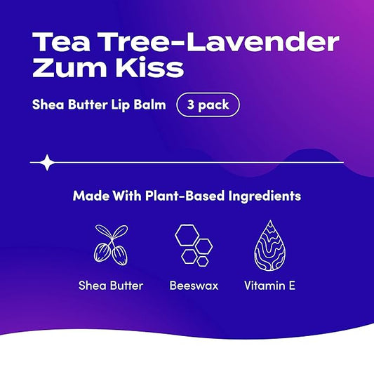 Zum Tea Tree-Lavender Kiss Stick (Pack of 3) with Certified Organic Sunflower Seed Oil, Beeswax, Shea Butter, Pure Essential Oils, Candelila Wax, Vitamin E and Honey, 0.15 oz